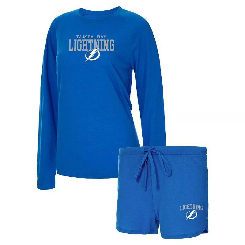 Womens Concepts Sport Blue Tampa Bay Lightning Meter Knit Long Sleeve Raglan Top & Shorts Sleep Set Product Image