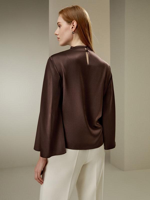 Bell sleeves minimalist silk top Product Image