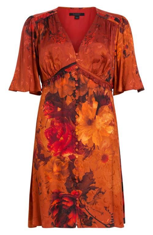 Tian Floral Flutter Sleeve Satin Minidress In Adela Burnt Orange Product Image