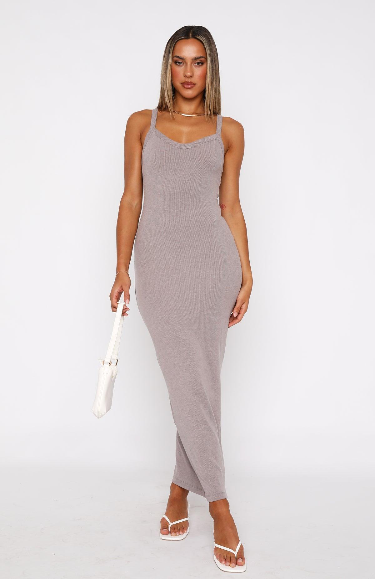 We Can Work It Out Ribbed Maxi Dress Taupe Product Image