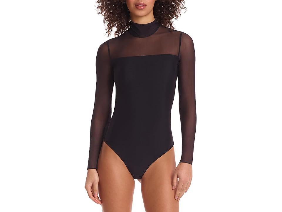 Mock-Neck Strapless Illusion Long-Sleeve Mesh Bodysuit Product Image