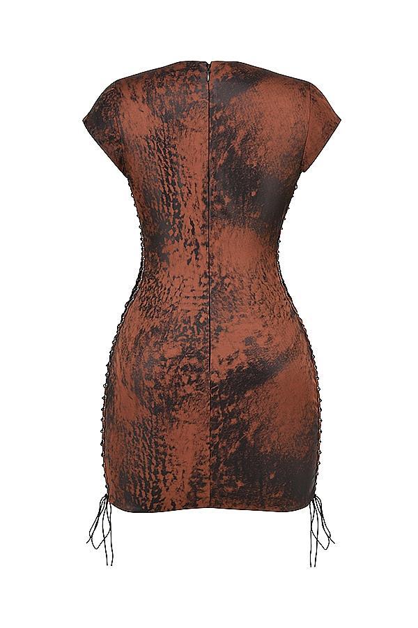 Daphne Antique Copper Lace up Mini Dress Product Image