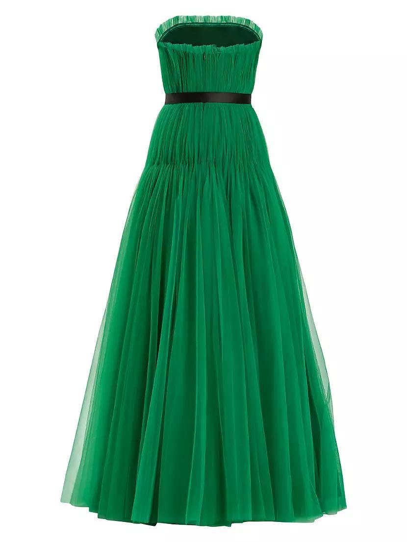 Pleated Tulle Strapless Gown Product Image