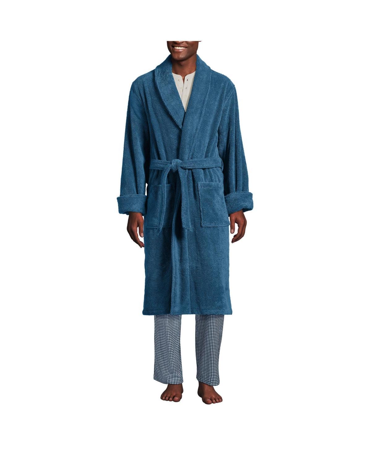 Big & Tall Lands End Calf-Length Turkish Terry Robe, Mens Deep Green Product Image