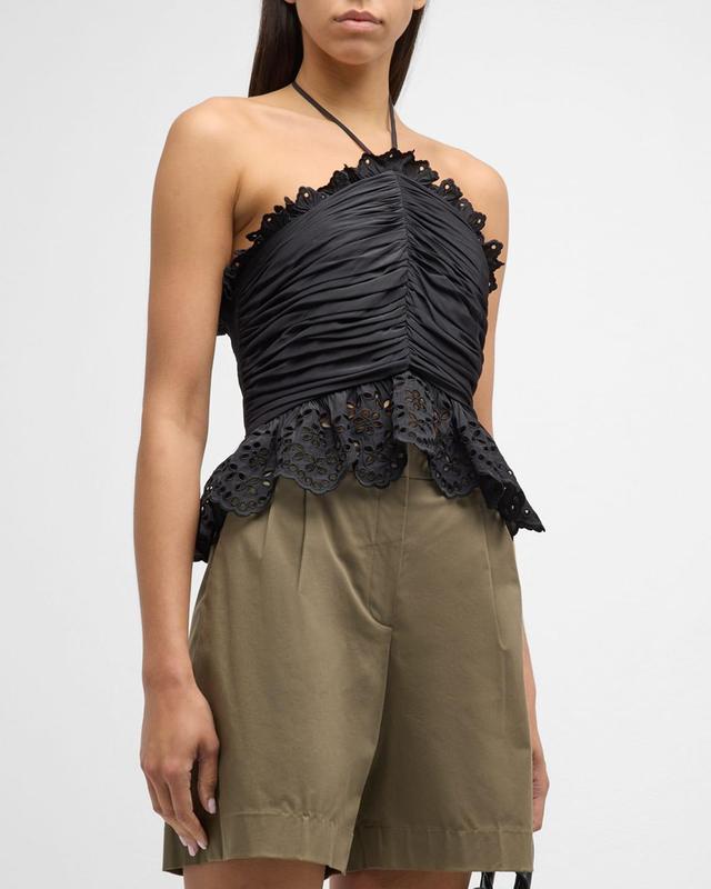 Michelle Gathered Eyelet-Trim Halter Blouse Product Image