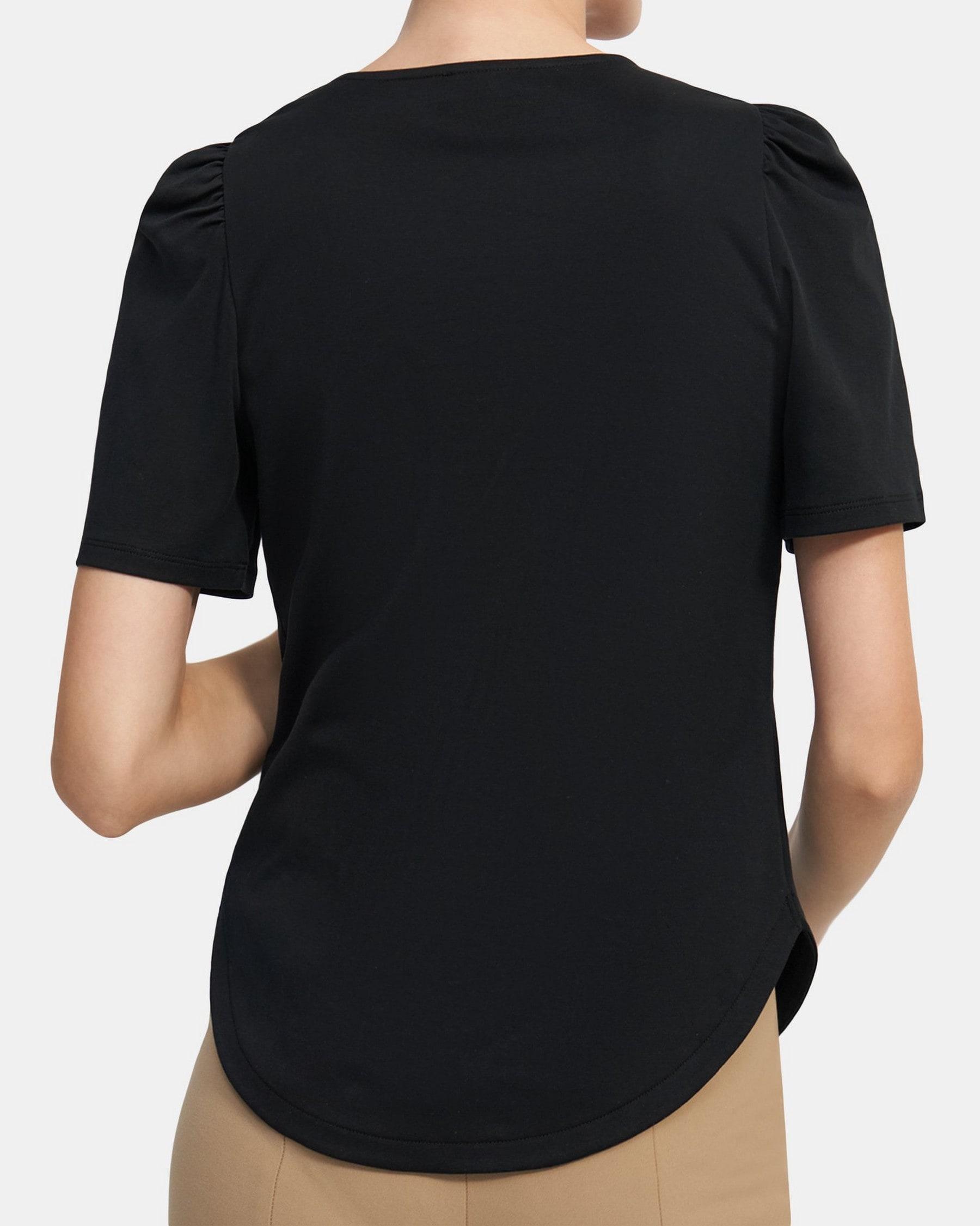 Short-Sleeve Ruched Tee in Cotton Jersey Product Image