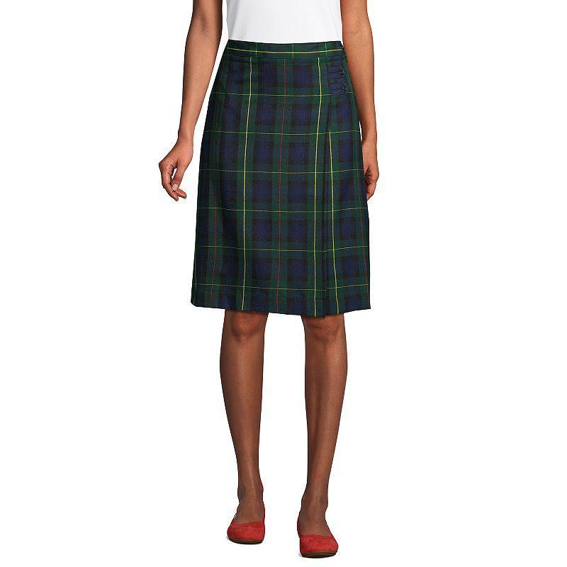 Womens Lands End Plaid Below the Knee A-line Skirt Classic Blue Plaid Product Image