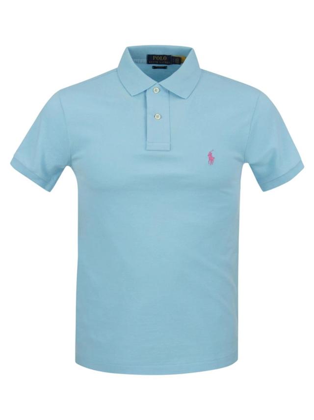 Slim-fit Pique Polo Shirt In Turquoise Product Image