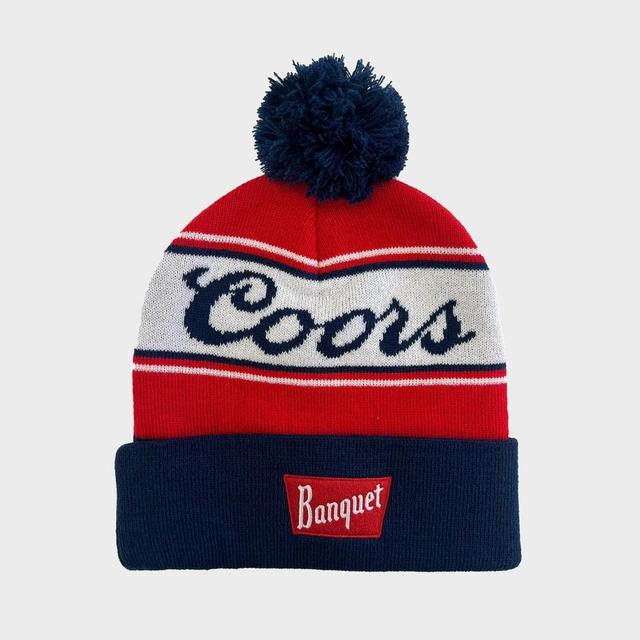 Mens Coors Beer Pom Beanie - White/Blue/Red Product Image