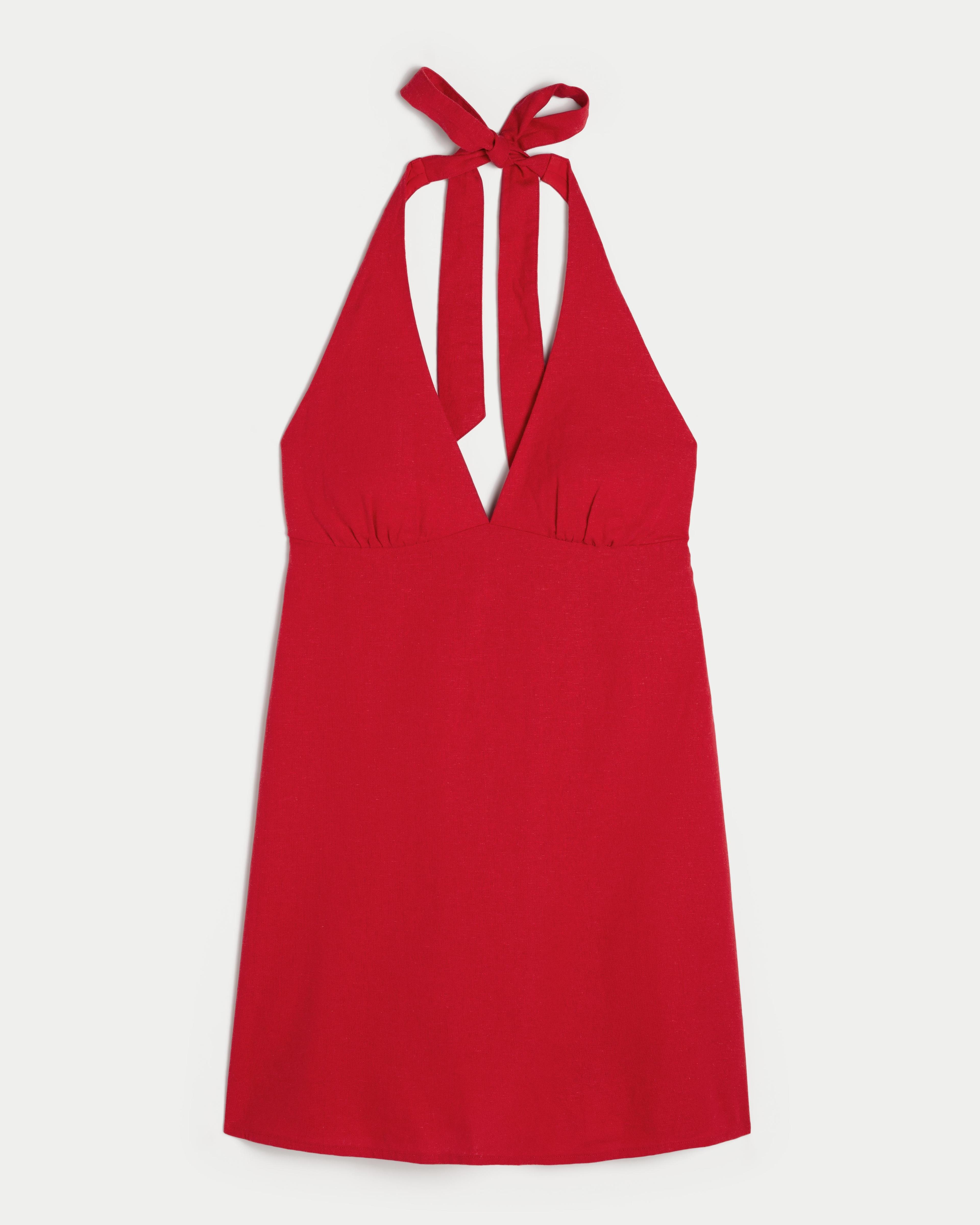 Open Back Linen-Blend Halter Dress Product Image