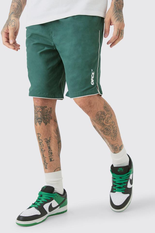 Mens Green Tall Piping Detail Shorts, Green Product Image