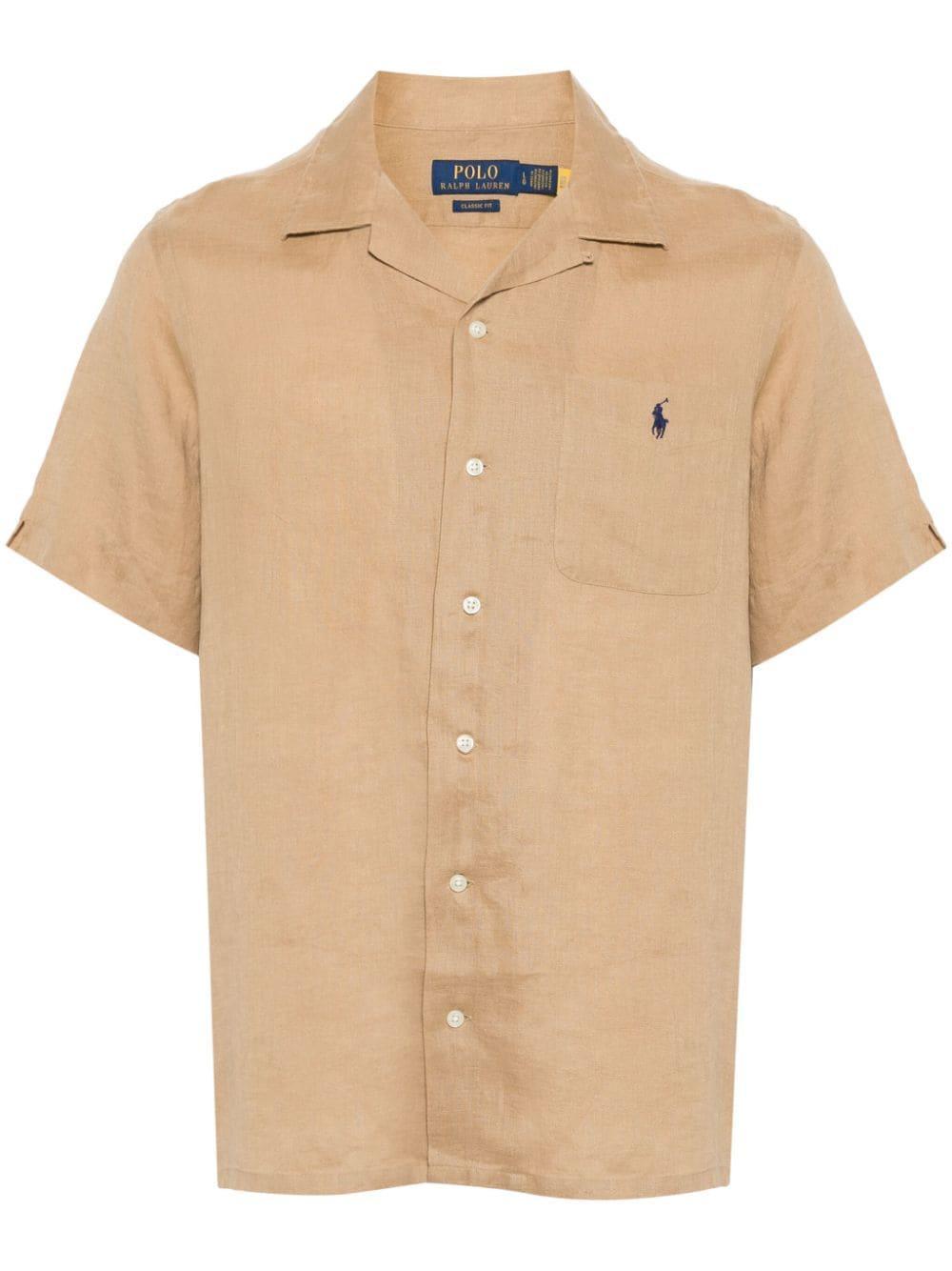 Polo-pony-motif Linen Shirt In Neutrals Product Image