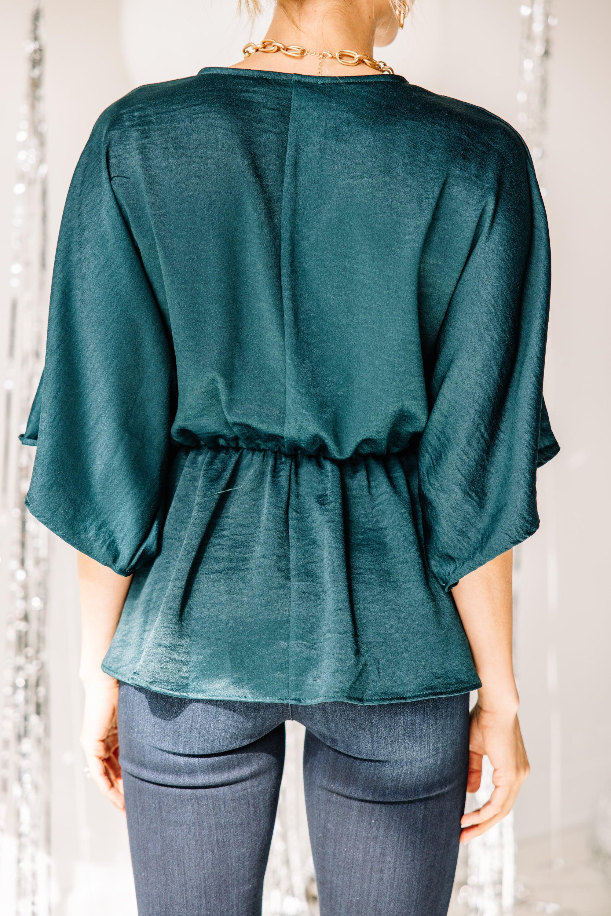 Show Out Emerald Green Satin Blouse Female Product Image