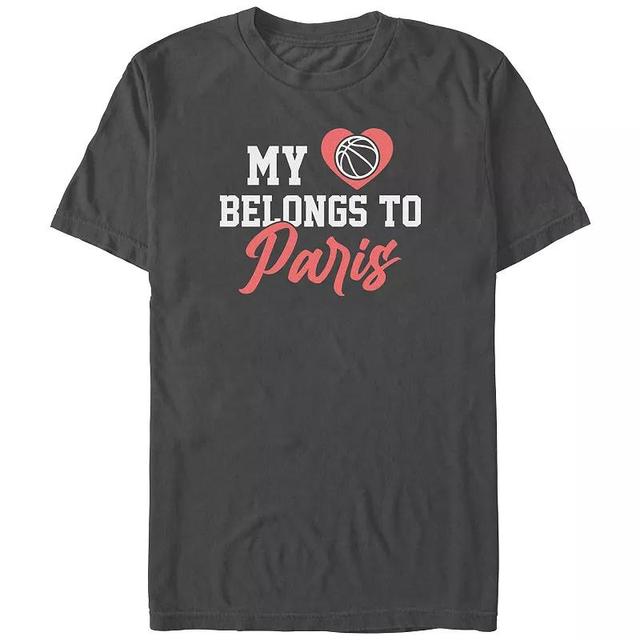 Mens My Heart Belongs To Paris Basketball Graphic Tee Grey Product Image