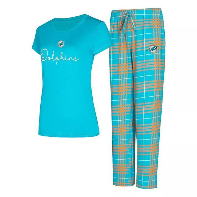 Womens Concepts Sport Miami Dolphins Vector T-Shirt & Flannel Pants Sleep Set Turquoise A Product Image