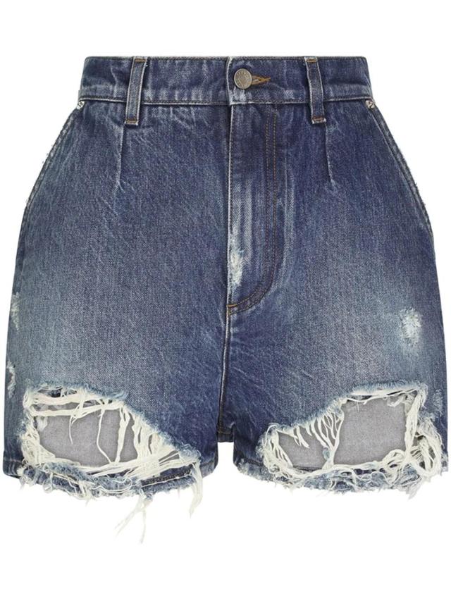 Distressed High-rise Denim Shorts Product Image