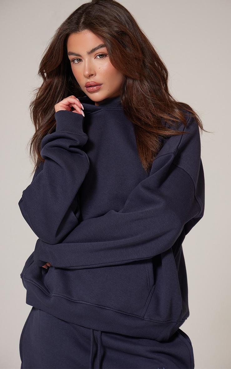 PRETTYLITTLETHING Navy Oversized Puff Print Hoodie Product Image