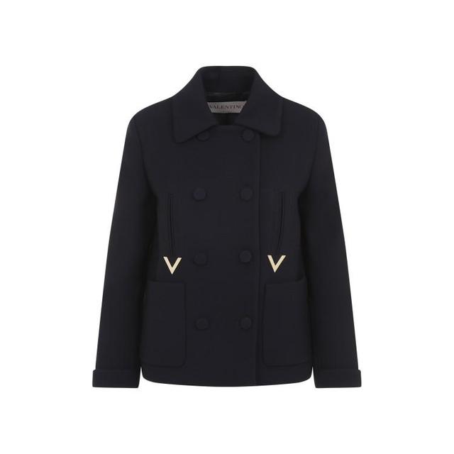 Blue Double Breasted Coat In Navy Blue Product Image