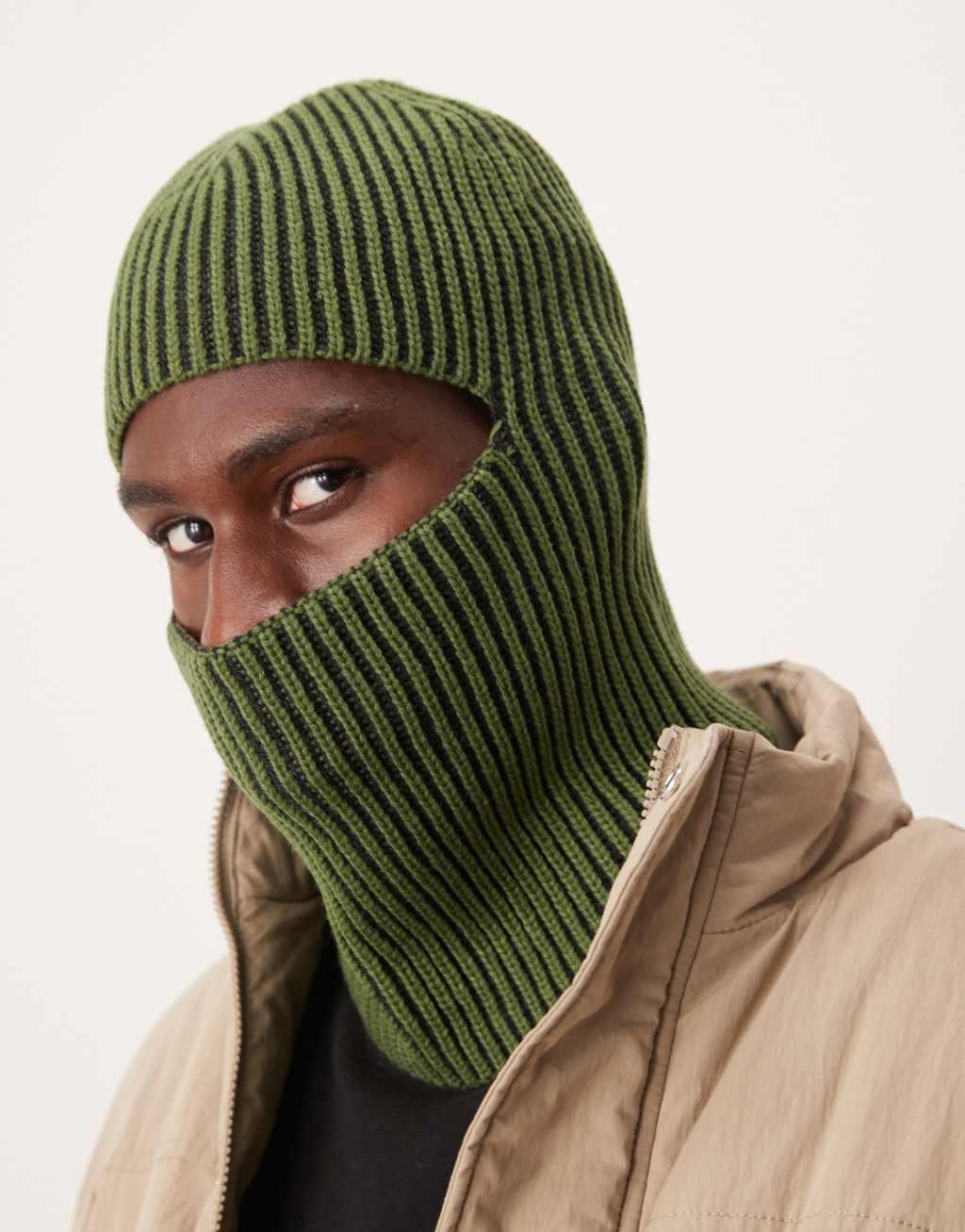 ASOS DESIGN ribbed balaclava in khaki Product Image