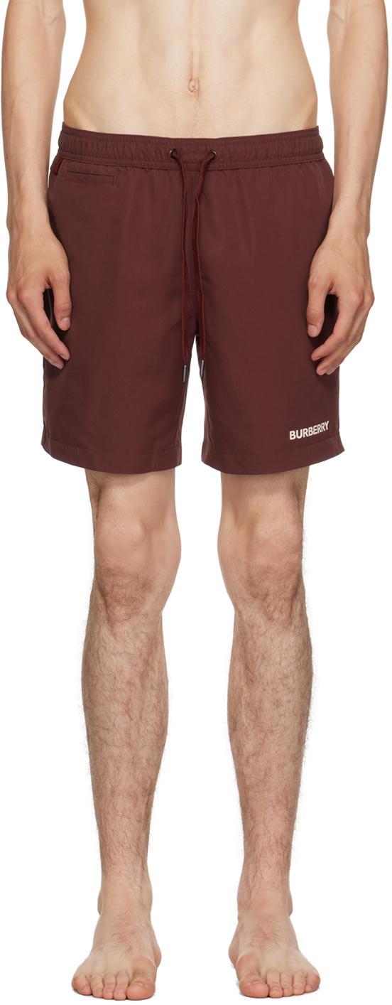 Burgundy Drawcord Swim Shorts In Deep Crimson Product Image