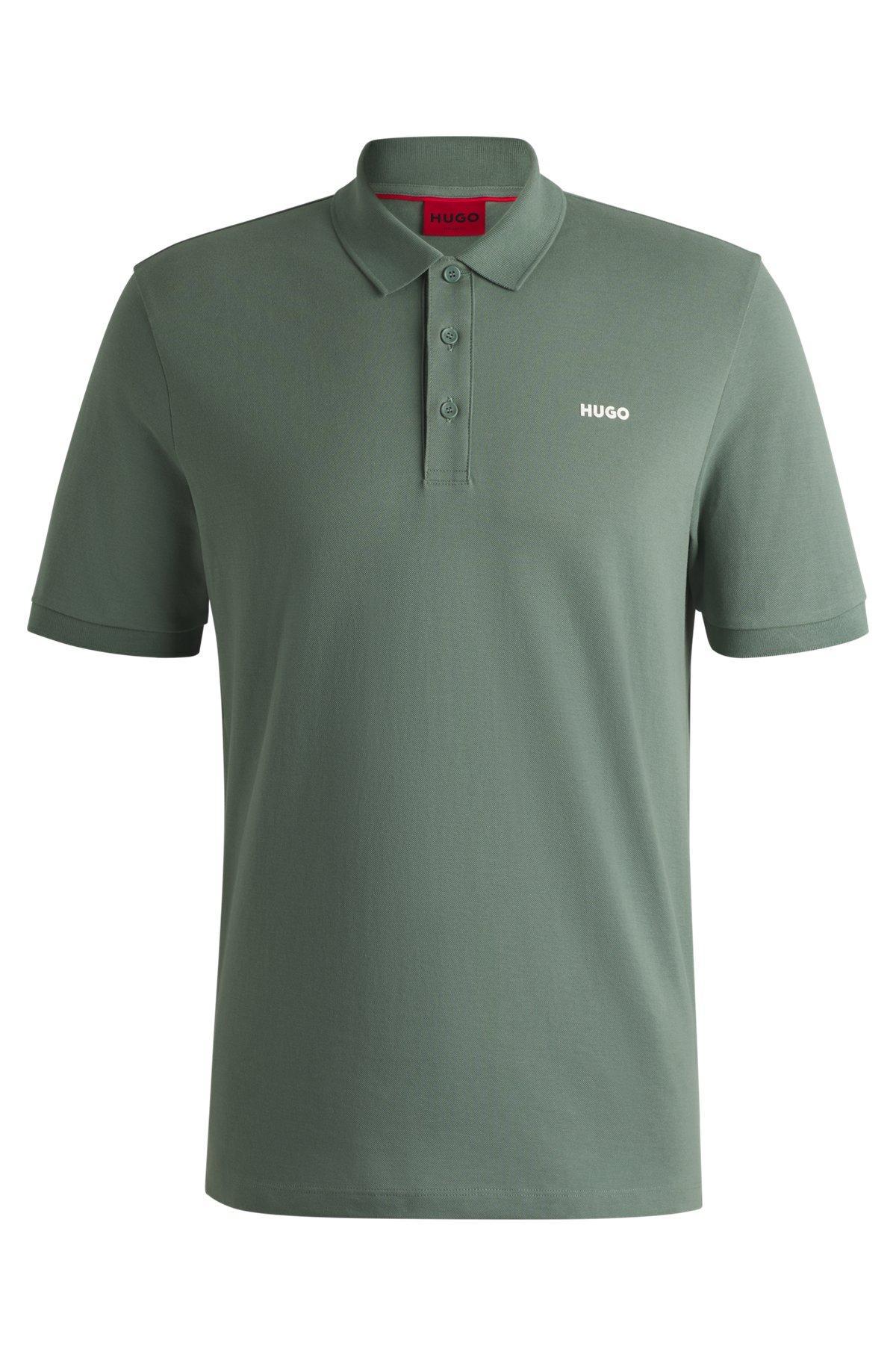 HUGO - Cotton-piqué polo shirt with logo print - Light Green Product Image