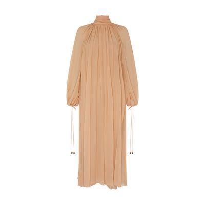 Long Pleated Silk Dress In Brown Product Image