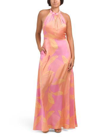 Floral Satin Halter Gown for Women Product Image