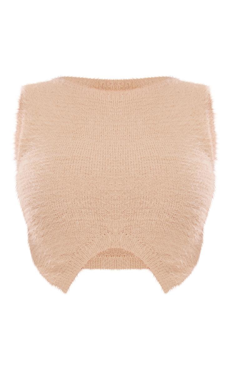 Beige Eyelash Knit Dipped Hem Top Product Image