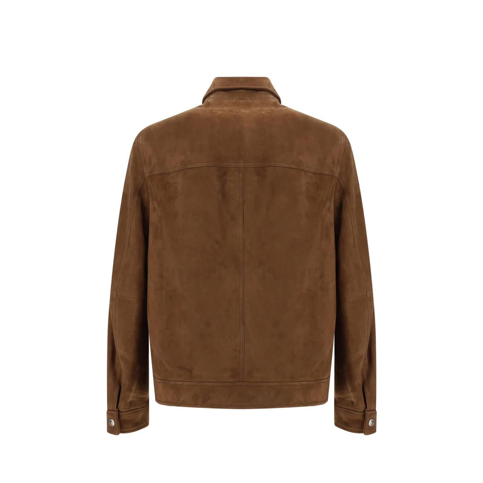 Leather Buttoned Jacket In Brown Product Image