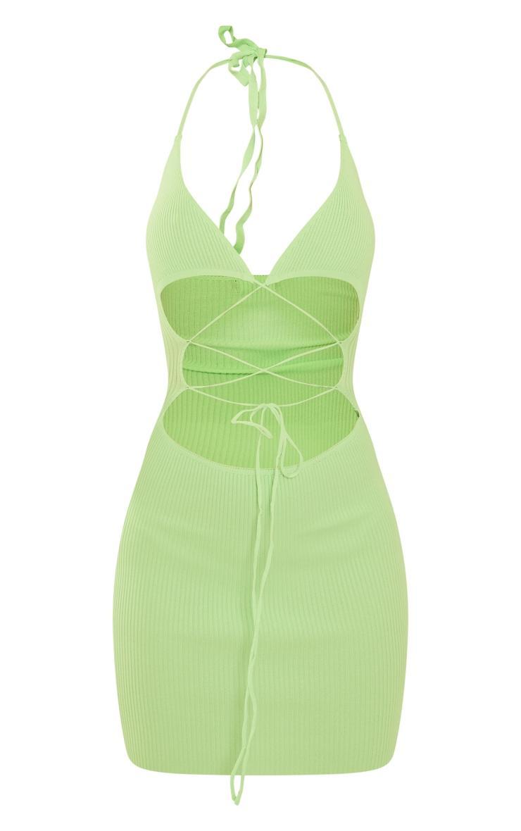 Lime Rib Knit Lace Front Mini Dress Product Image