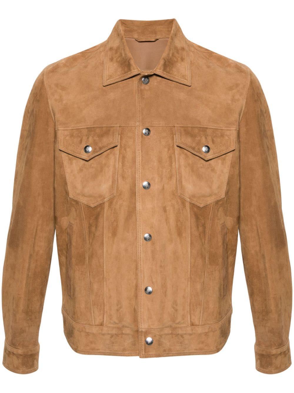 Classic-collar Suede Jacket In Brown Product Image