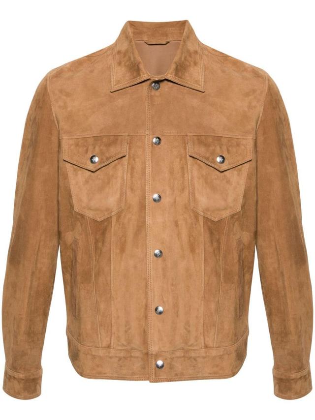 Classic-collar Suede Jacket In Brown Product Image