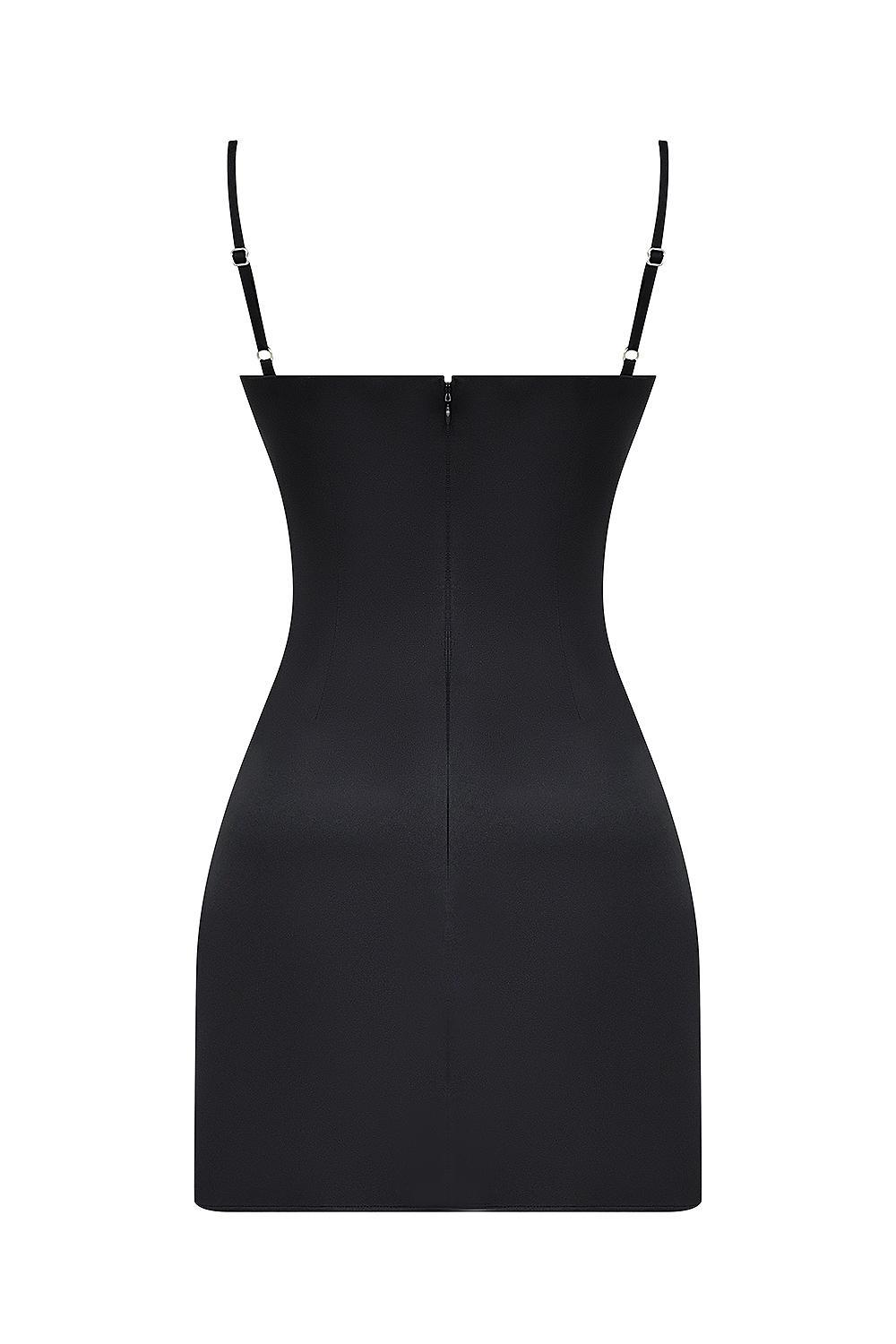 Dainty Black Square Neck A-Line Mini Dress Product Image