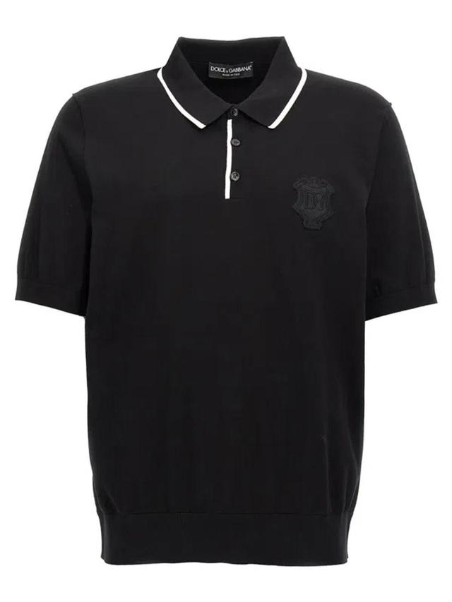 Cotton Polo-shirt With Dg Logo Embroidery In Black   Product Image