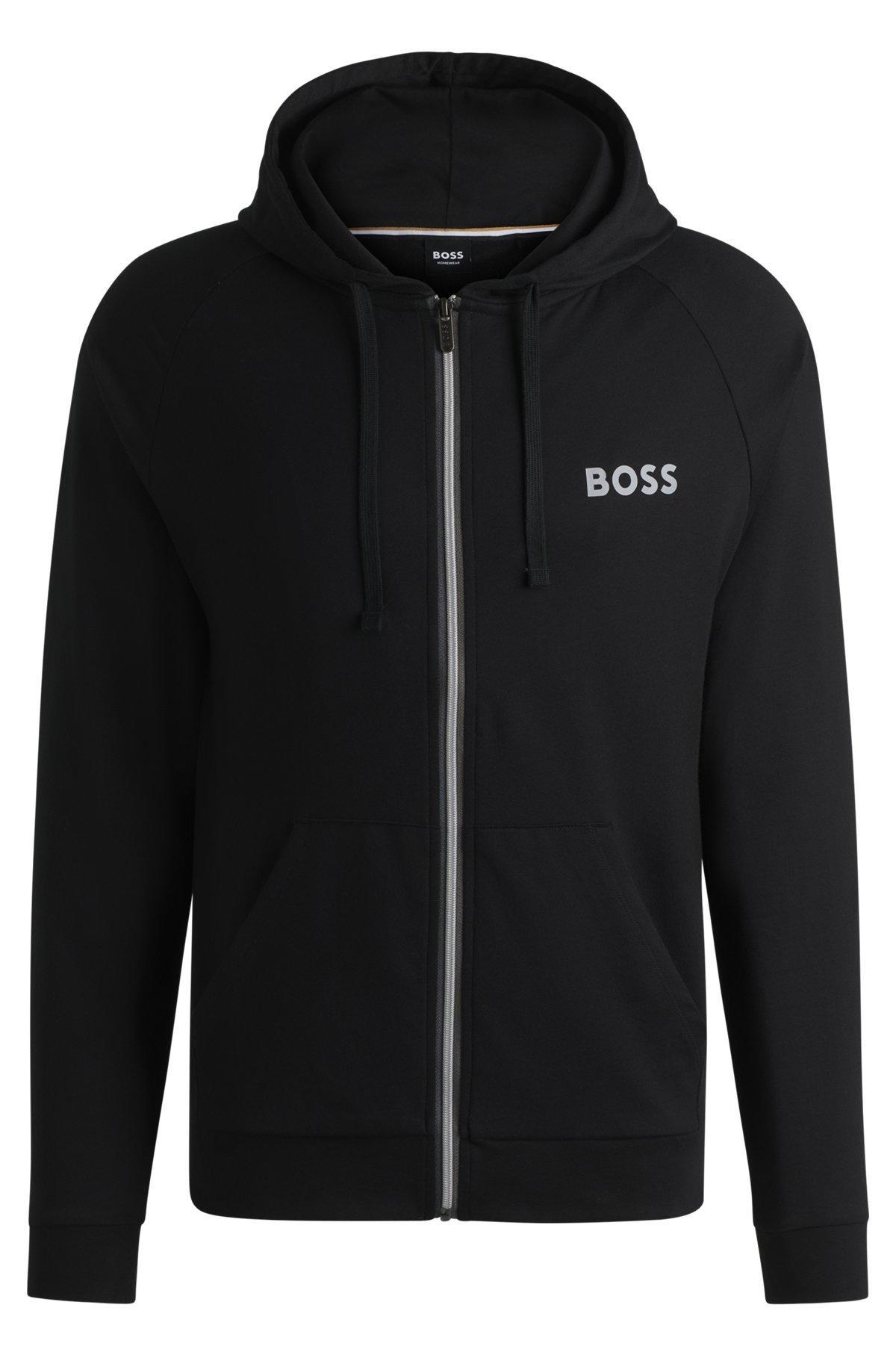 BOSS - Cotton-terry zip-up hoodie with logo print - Black Product Image