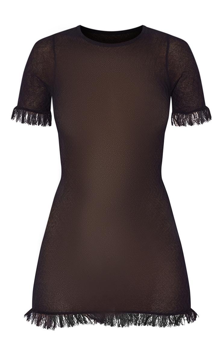 Black Sheer Knit Raw Edge Mini Dress Product Image