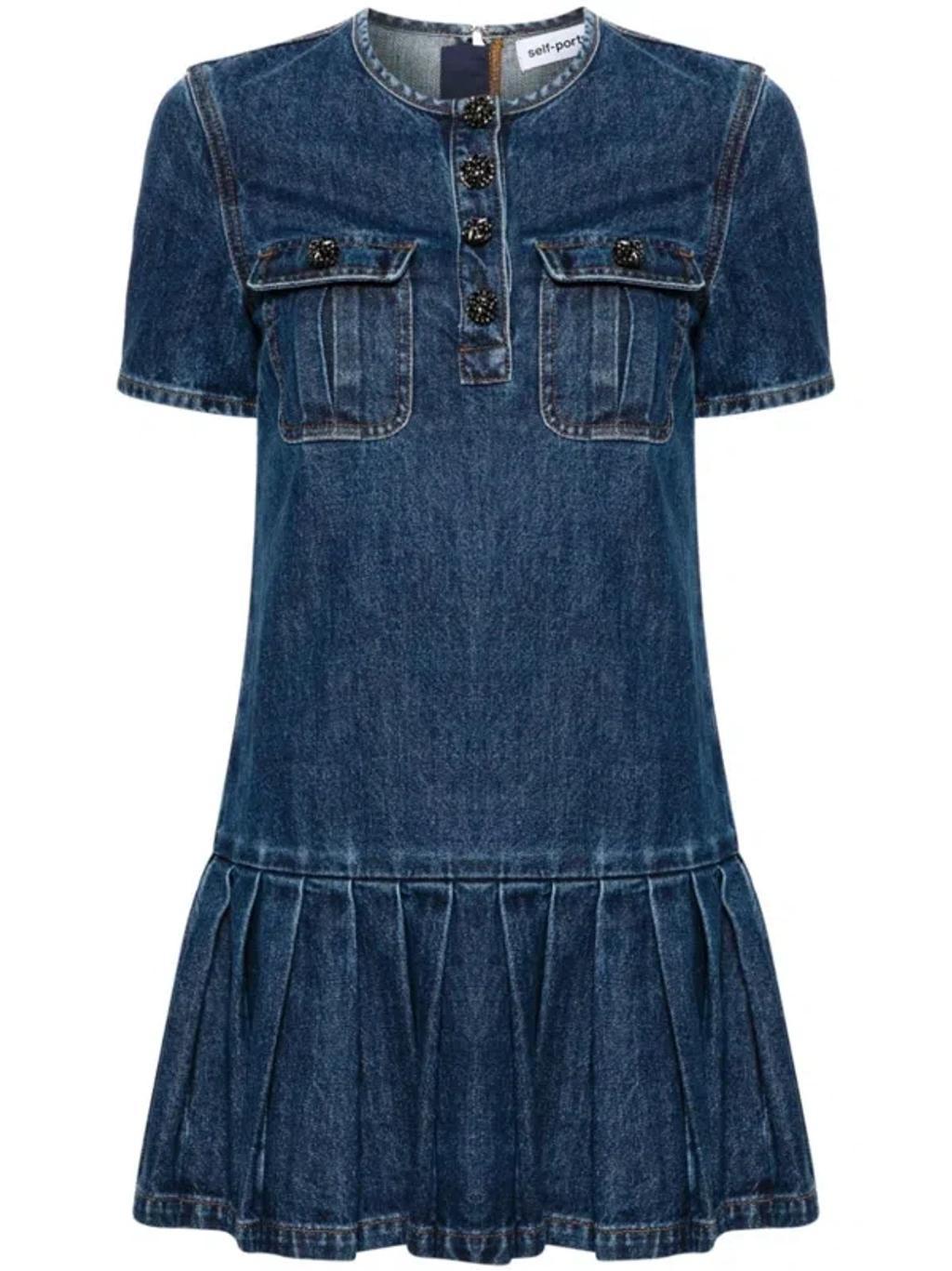 Pleated Mini Dress In Blue Product Image