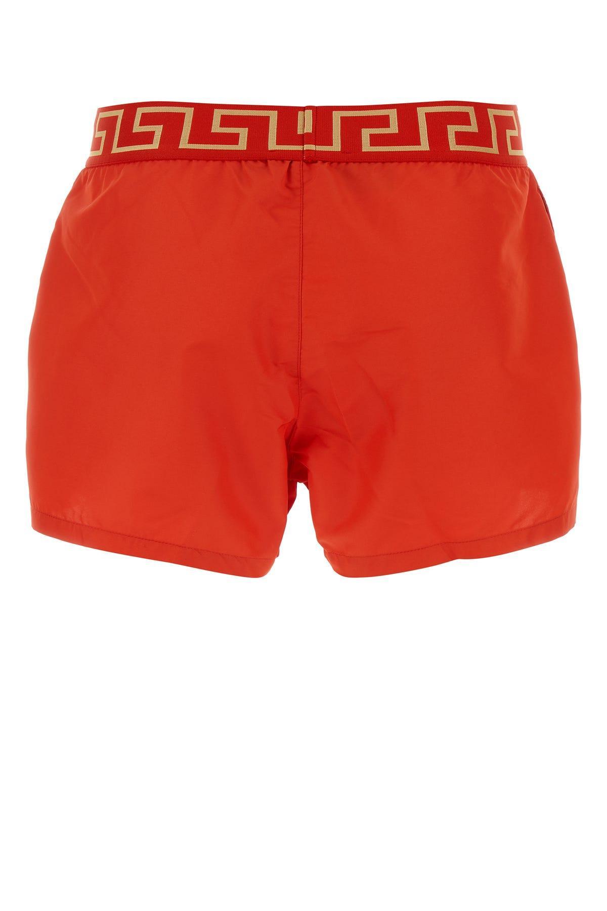 Greca Border Elasticated Waistband Swim Shorts In Red Product Image