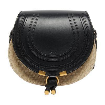 Marcie Small Linen And Smooth Leather Shoulder Bag In Black Product Image