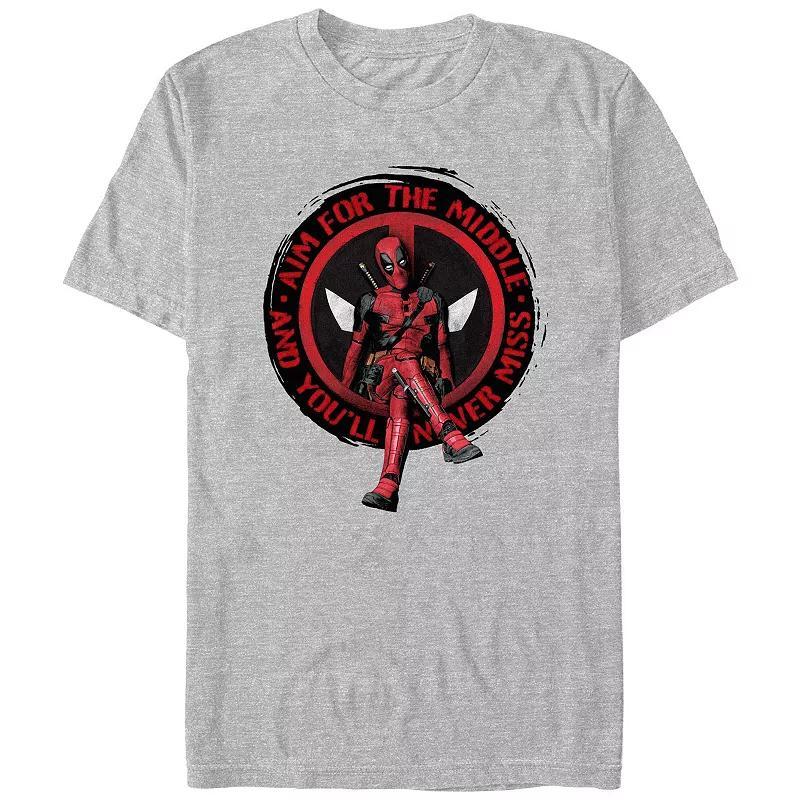 Mens Deadpool And Wolverine Aim for the Middle Logo Graphic Tee Athletic Grey Product Image