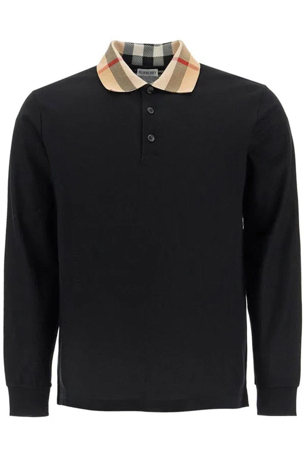 Check Detailed Long Sleeved Polo Shirt In Smoked Navy Product Image