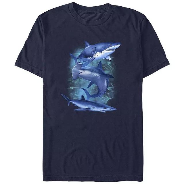 Mens Three Blue Sharks Graphic Tee Product Image