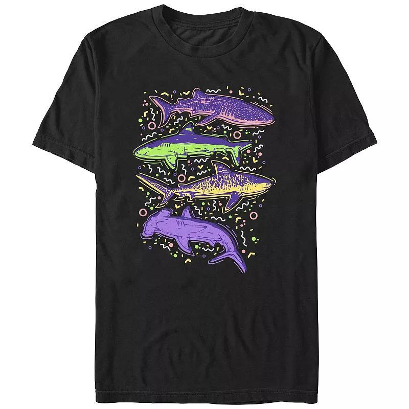 Mens Colorful Sharks And Doodles Graphic Tee Product Image