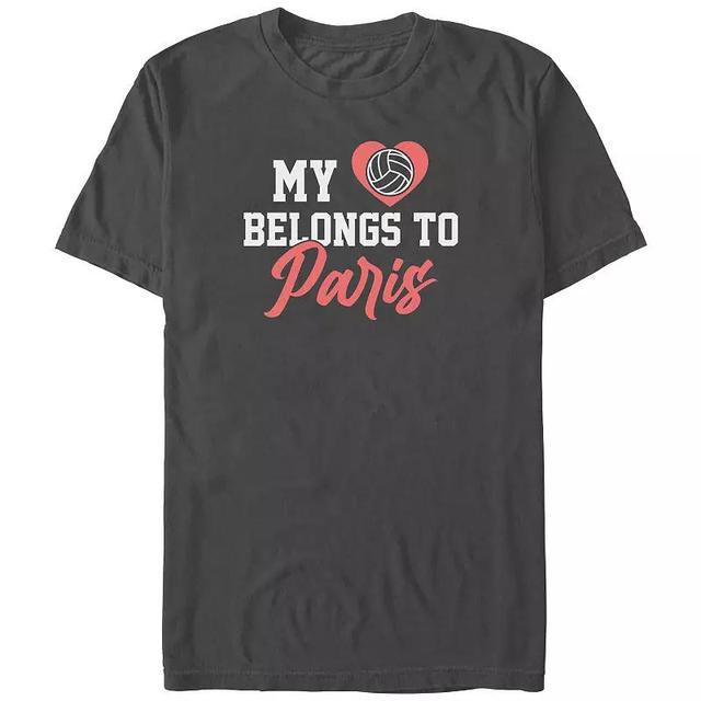 Mens My Heart Belongs To Paris Volleyball Graphic Tee Grey Product Image