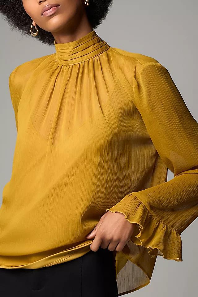 By Anthropologie Long-Sleeve High-Neck Sheer Blouse Product Image