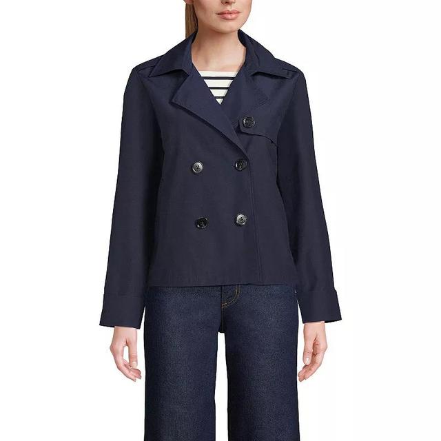 Womens Lands End Cropped Trench Jacket Blue Product Image