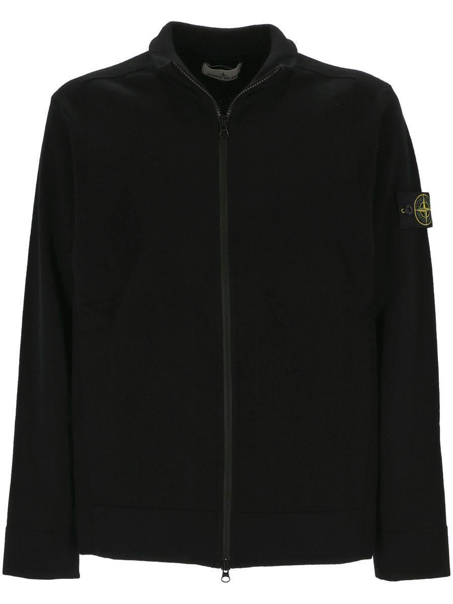 STONE ISLAND Zip-up Jacket With Logo Patch In Black Product Image