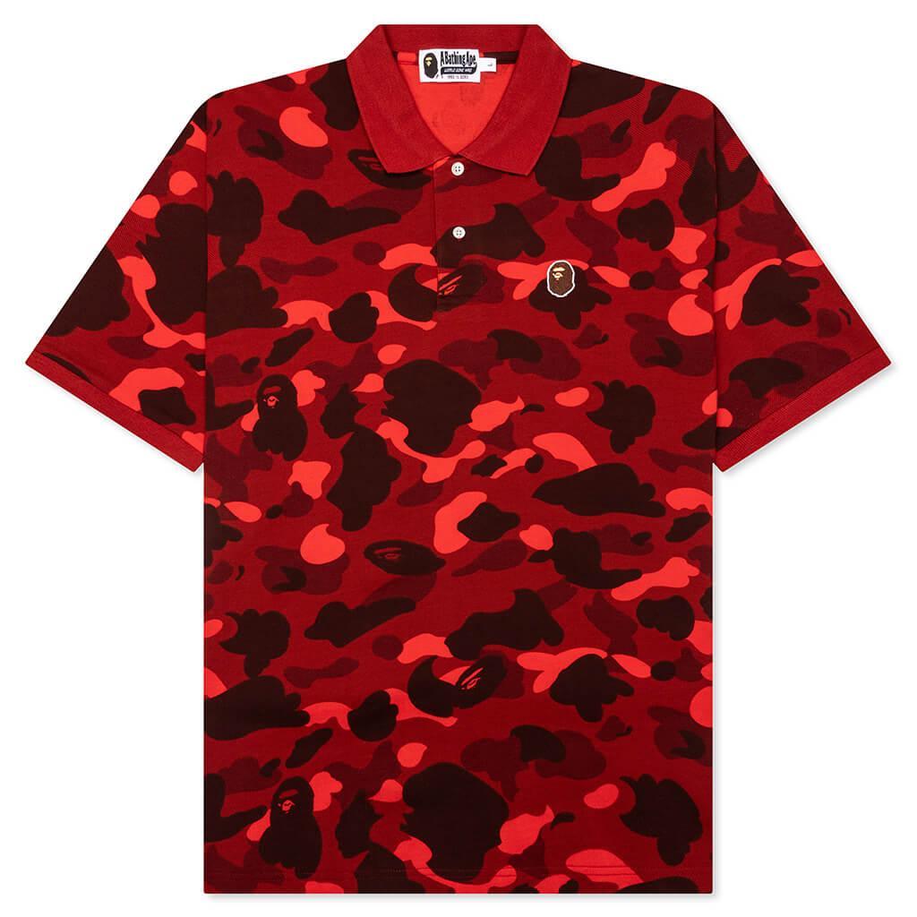 Color Camo Large Ape Head Relaxed Fit Polo Shirt - Red Male Product Image