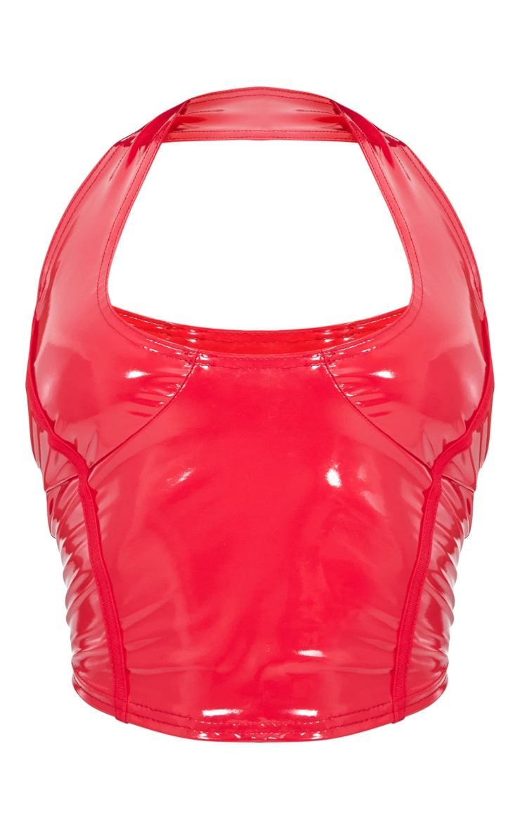  Red Vinyl Halterneck Crop Top Product Image