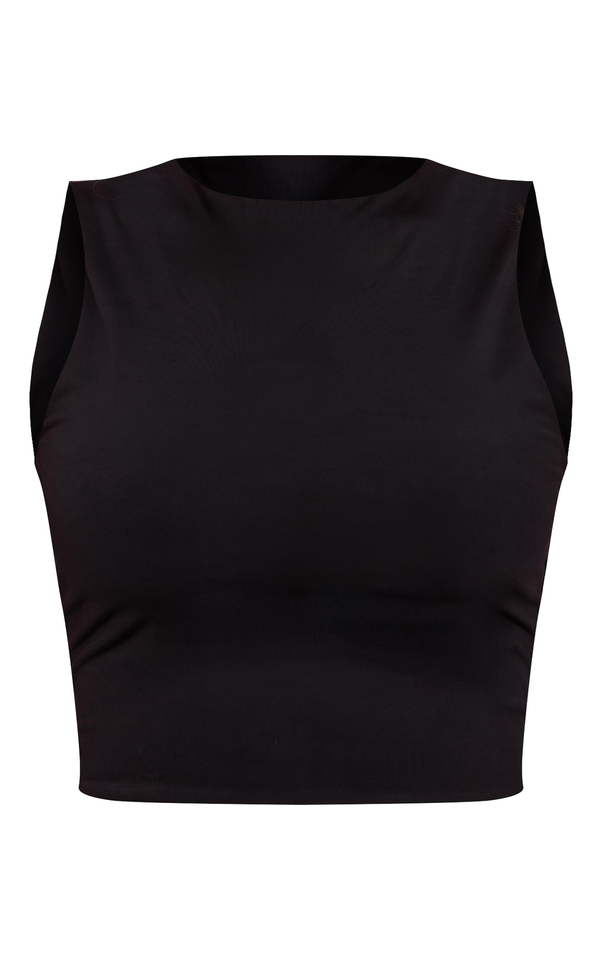 Petite Black Slinky Racer Crop Top Product Image